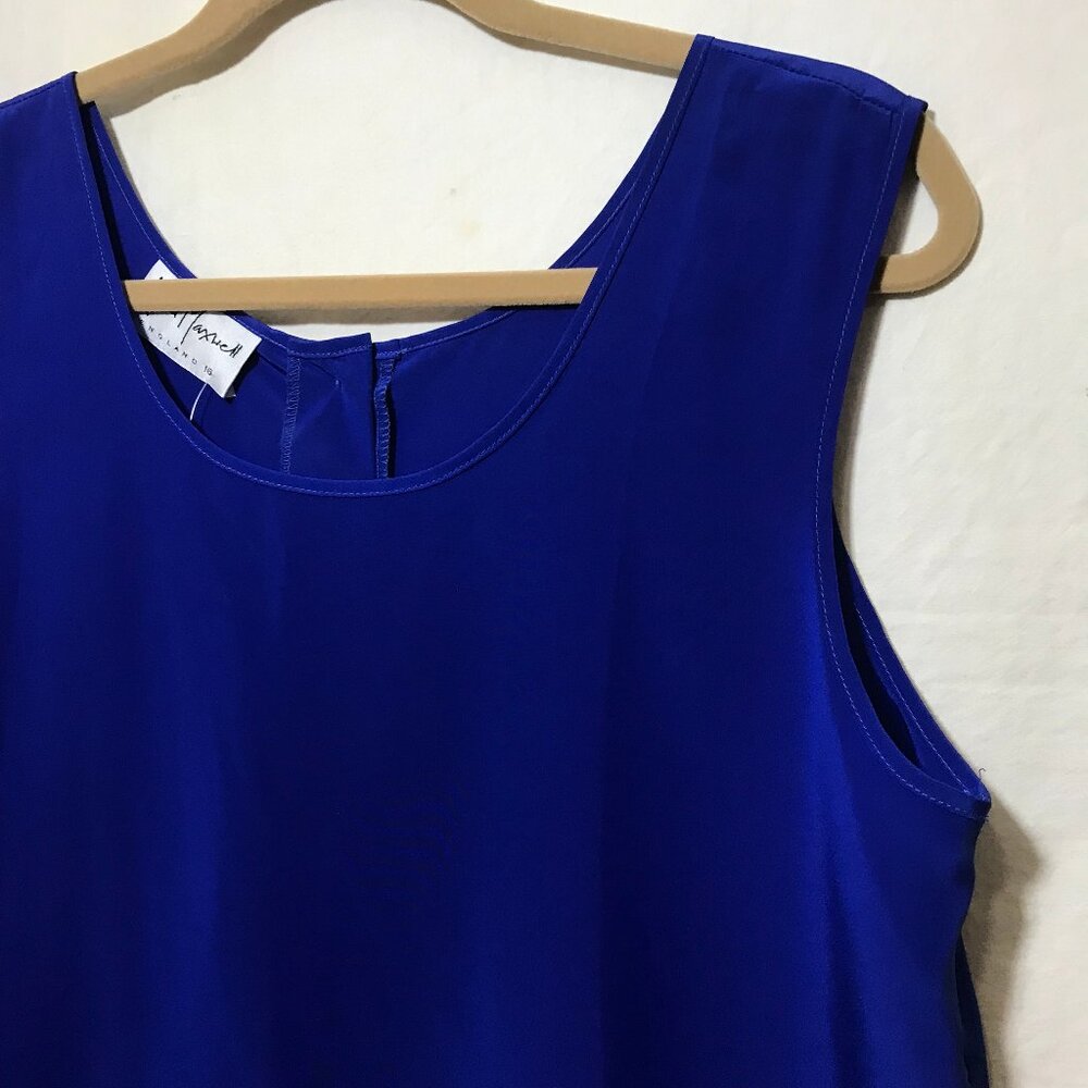 Anna Maxwell England Vintage Dark Blue Sapphire Tank Top Button Back EUC Size 16